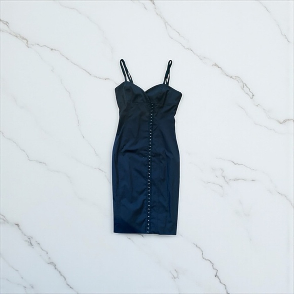 Y2K Black Bodycon Hook Eye Cocktail Dress Sultry Dark Feminine Small